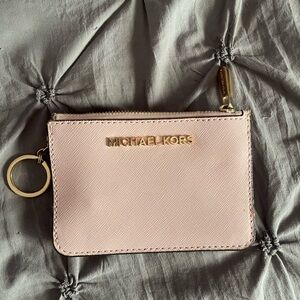 Michael Kors Blush Pink Card Wallet with Gold Accents